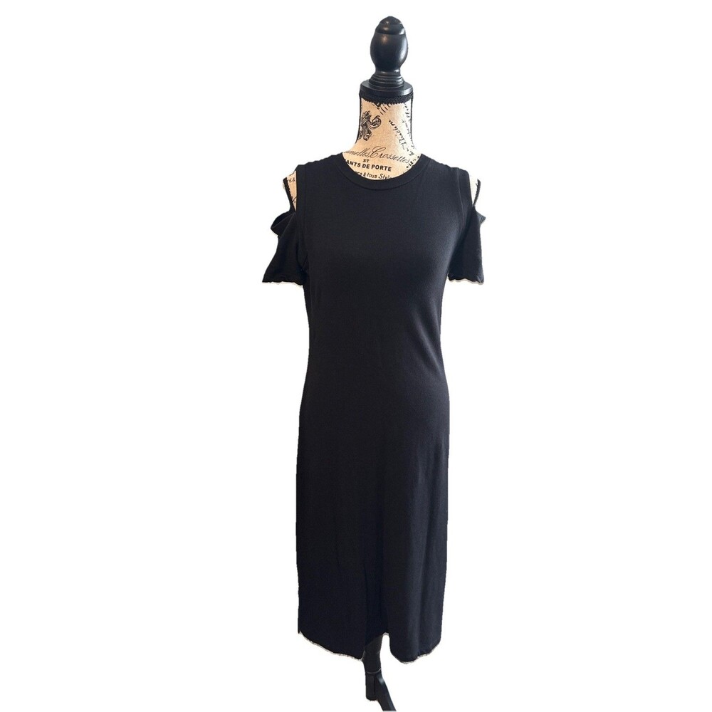 Athleta Black Jersey Cold Shoulder Short Sleeve Small T-shirt Dress Side Split